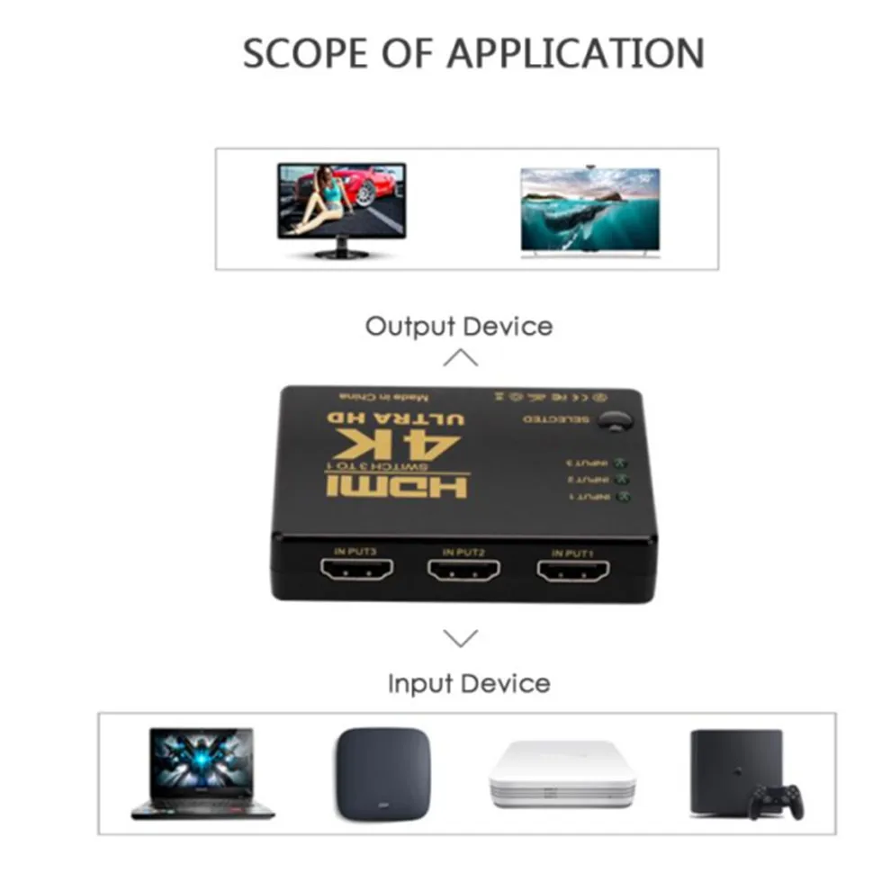 LccKaa 4K 3x1 HDMI совместимый переключатель HD 1080P видео коммутатор адаптер 3 входа 1