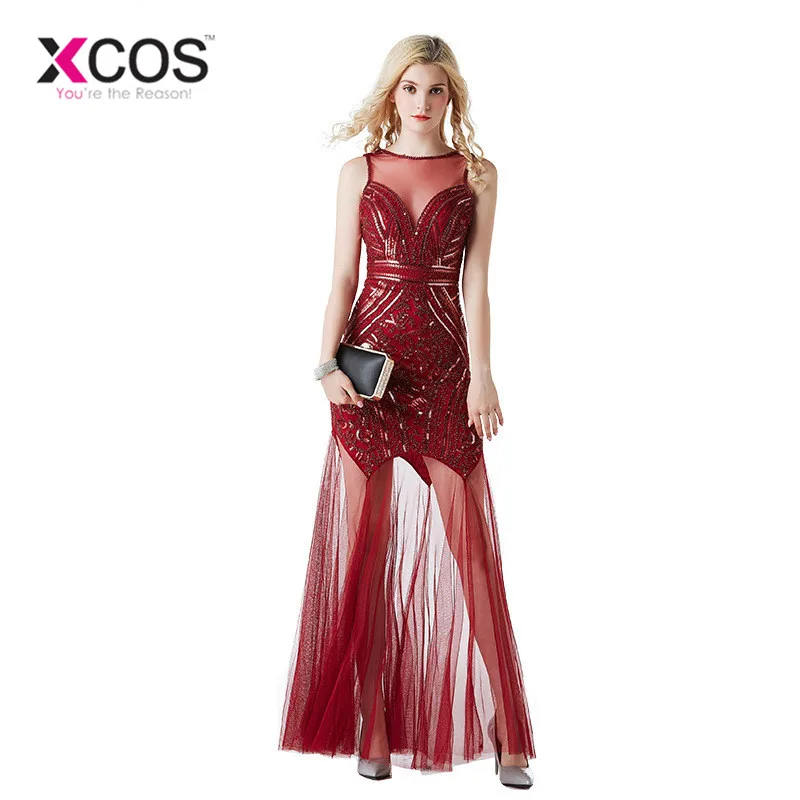 XCOS с блестками вечерние платья украшенные бисером а-силуэт длинный Формальные