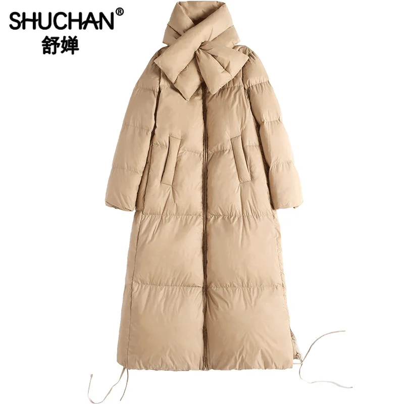 Shuchan/женские куртки на белом утином пуху толстые теплые женские пуховики теплая