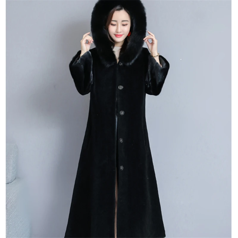 M-4XL Женское зимнее пальто с капюшоном большой меховой воротник длинное меховое