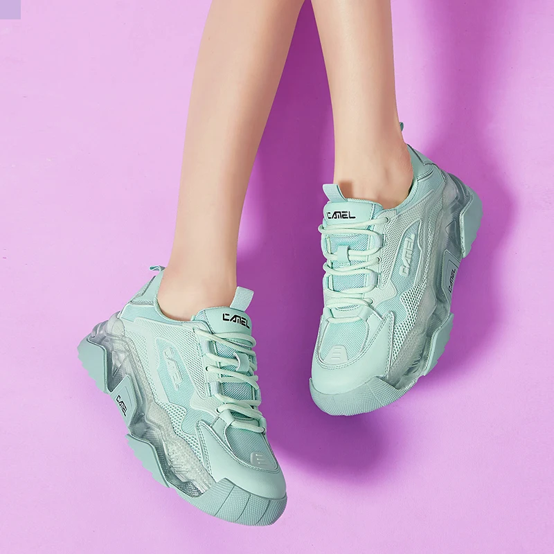 CAMEL ladies Shoes Women's Sneakers Spring Summer 2021 New Thick-soled Trend Chunky Sneaker Shoes Breathable Casual Sports Shoes