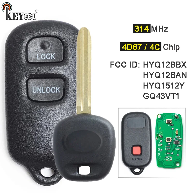 KEYECU-mando a distancia de 3 botones para Toyota Highlander Prius Camry Celica RAV4, 4D67 / 4C Chip GQ43VT14 HYQ12BBX HYQ12BAN HYQ1512Y