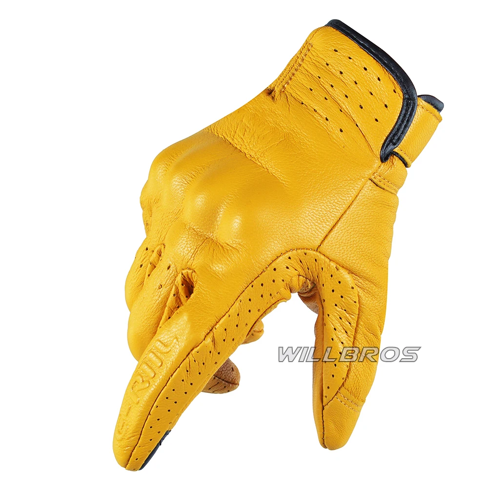 

Free Shipping Touch Screen Gloves Vintage Leather Guantes Motorcycle Moto Street Scooter Yellow Luvas Mens