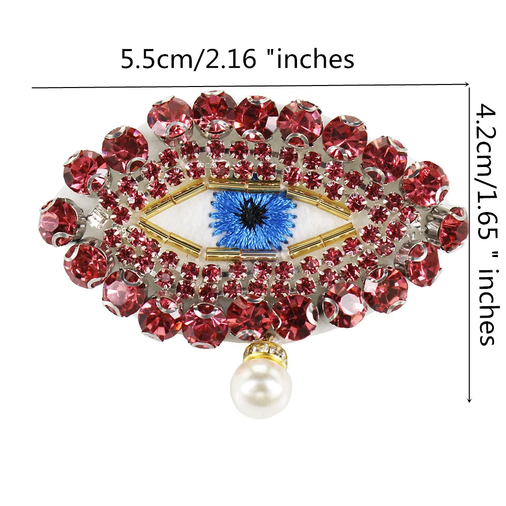 Beaded Heart Eyes Patches Rhinestones Motifs Pearl Pendant Brooch Badge with Pin 2 pieces | Дом и сад