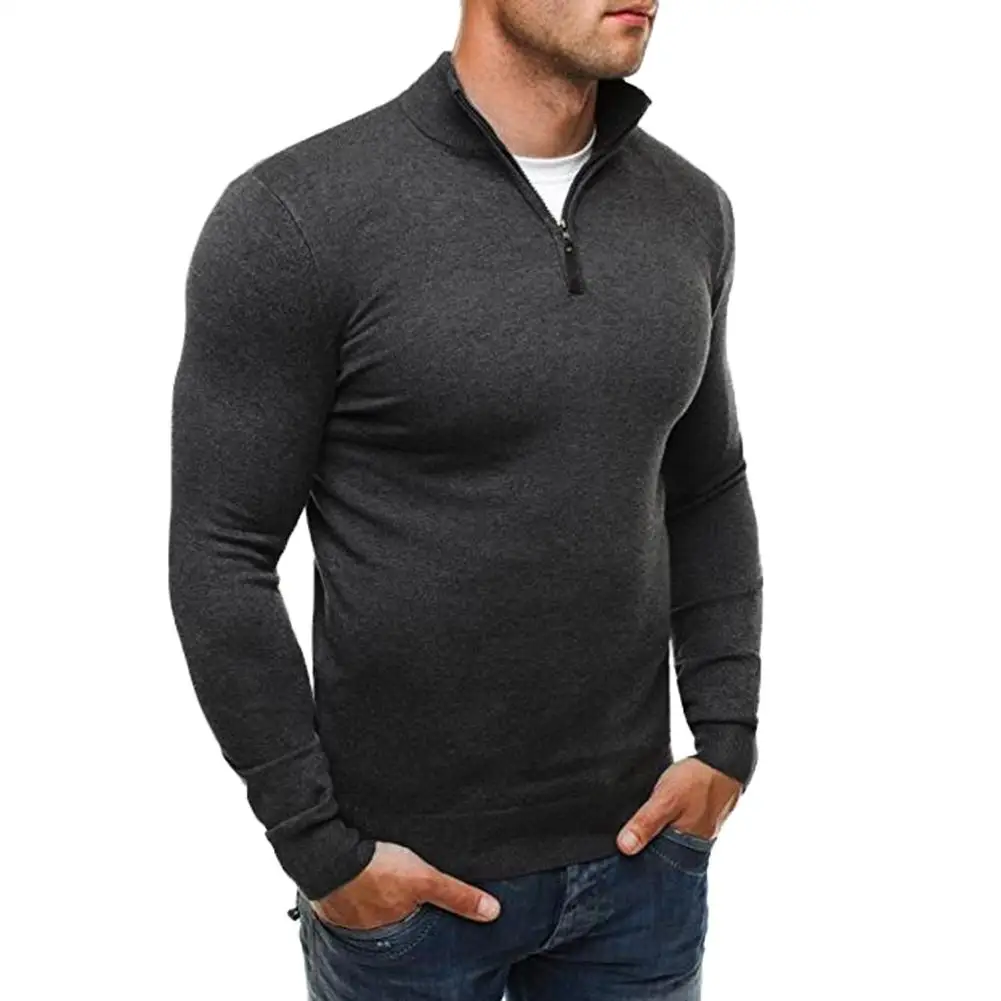 Мужской свитер с воротником-стойкой длинным рукавом и молнией | Мужская одежда