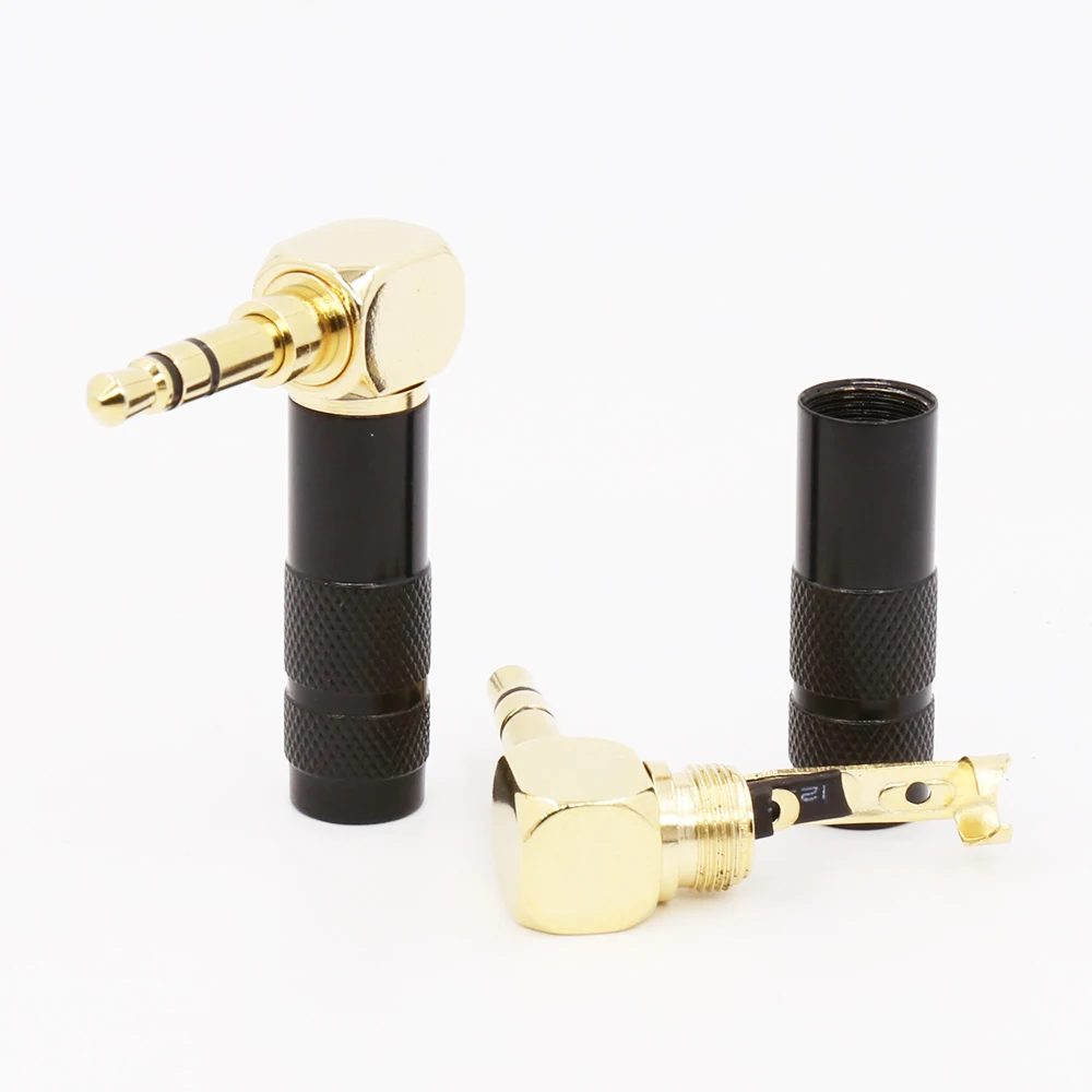 2PCS 3.5mm Plug Audio Jack 3 Pole Earphone Splice Adapter DIY HiFi Stereo Headphone Solder Wire Connector 90 Degree Bend Plug