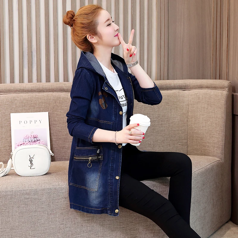 

Print In The Hat, Waist Jacket Denim Jacket New Autumn Dress Korean Version of Fashion Long Letter