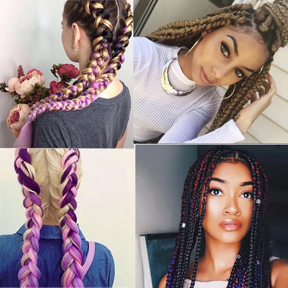 WEILAI Синтетические длинные косички Омбре плетеные волосы для наращивания 26 дюйм