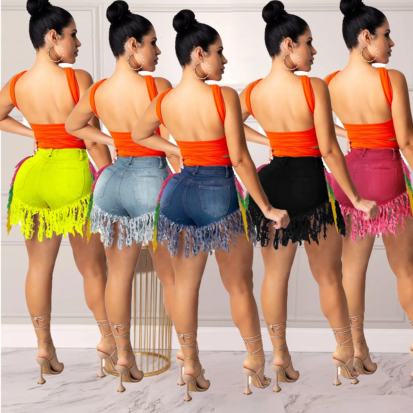 

Black Jeans Shorts 2021 Summer Women Plus Size Fashion High Waist Tassel Denim Shorts Woman Mini Skinny Short Pants Streetwear