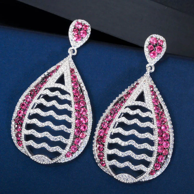 Ruby red Cwwzircons Роскошные дизайн Рубиновый Красный фианит длинные каплевидные крупные серьги для Для женщин Вечеринка, свадебный банкет ювелирные изделия CZ601 - Цвет камня: Ruby red