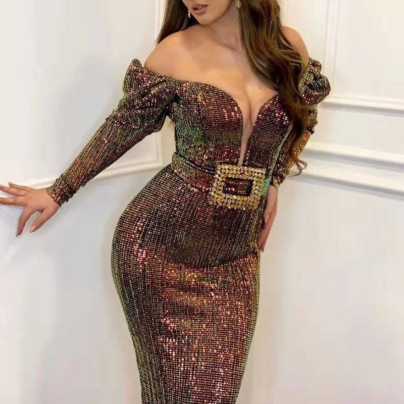 

Autumn and winter 2020 new women's one shoulder tailed dress evening dress