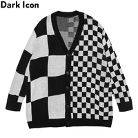 dark icon plaid vintage cardigan sweater autumn checkered sweaters for men women