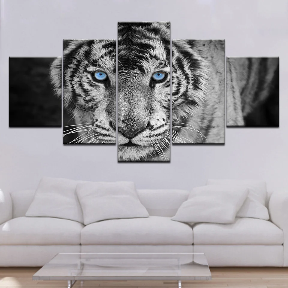 

Wall Art Painting HD Printed Poster 5 Panel Animal Tiger Living Room Modular Canvas Pictures Framework Home Decoration