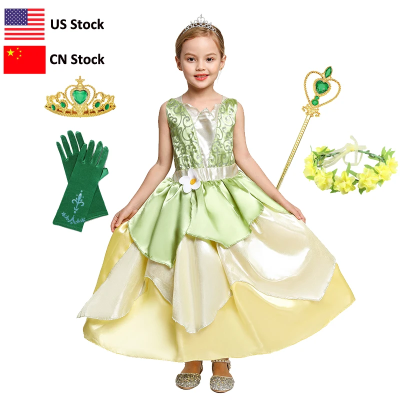 Aliexpress - Carnival Tiana Dress Up Dresses Girl Princess Role Playing Party Costume Children Sleeveless Frock The Princess and The Frog