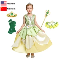 carnival tiana dress up dresses girl princess role playing party costume children sleeveless frock the princess and the frog