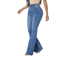vintage 90s high waist slim flare jeans women hip lift pants personality metal buckle washed streetwear elastic sexy slit jeans