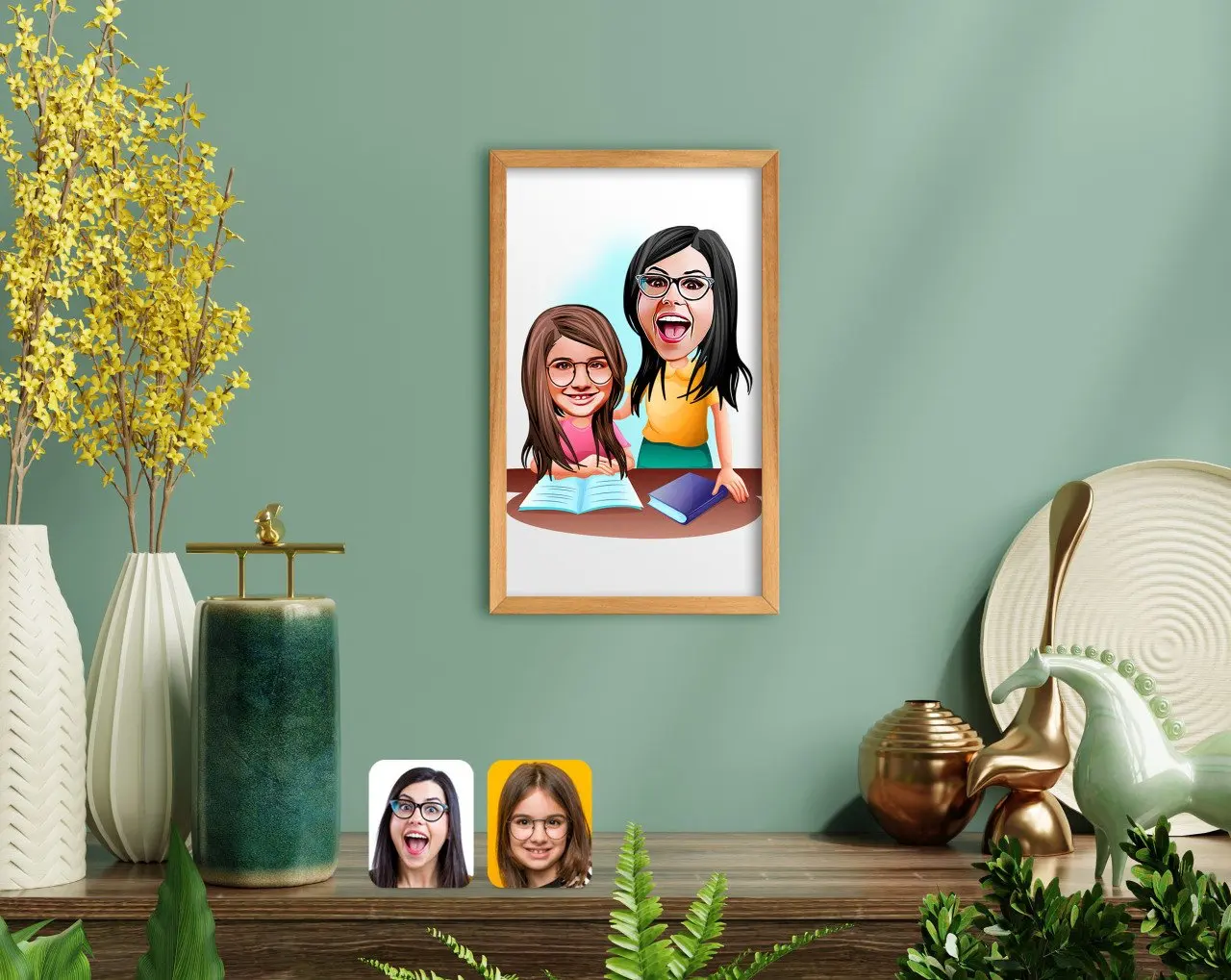 

BK Home Mother Girl Caricature Of Handmade Wood Framed Tablo-1