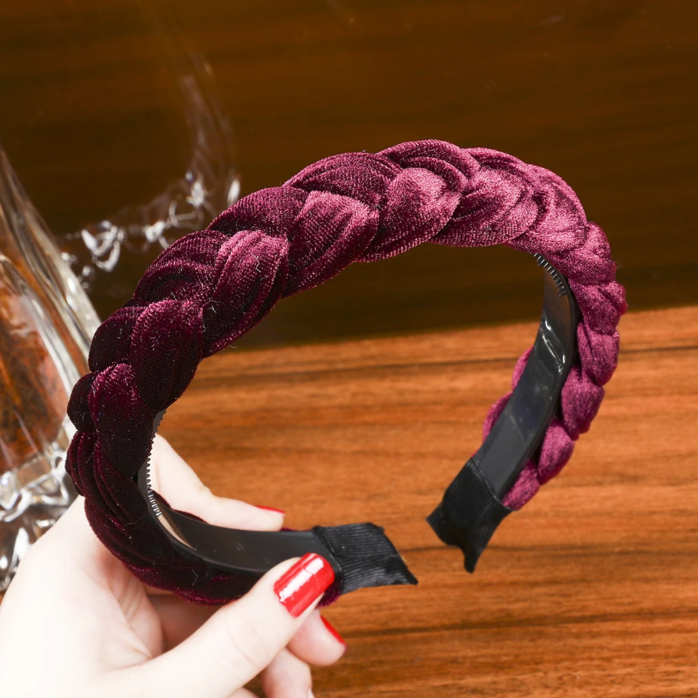 Wine Red LEVAO однотонное бархатное украшение для волос с зубьями аксессуары для волос Корейский Твист повязка на голову для женщин и девочек - Цвет: Wine Red