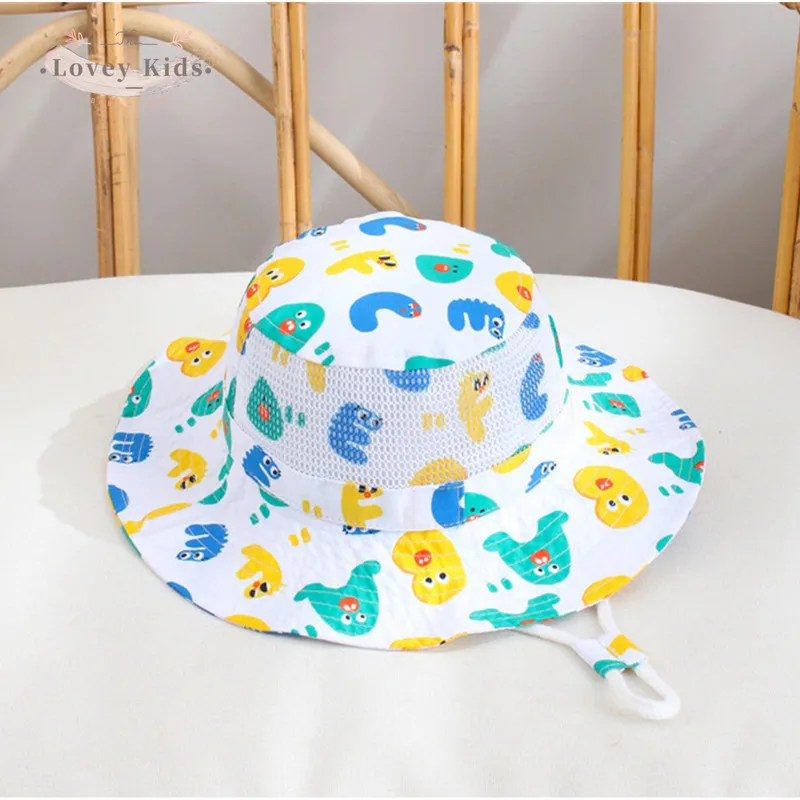 

2021 Summer Baby Girls Boy Hats Cartoon Cute Mesh Breathable Children's Sun Cap Wide Brim Newborn Teen Accessories Basin Cap