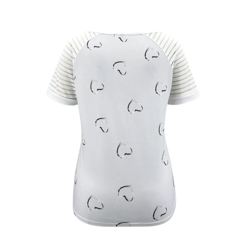 

Fashion Women Summer Heart Print T-Shirts for Streetwear Zipper Decor V-Neck Short Sleeve Casual Loose Pullovers Top For Ladies