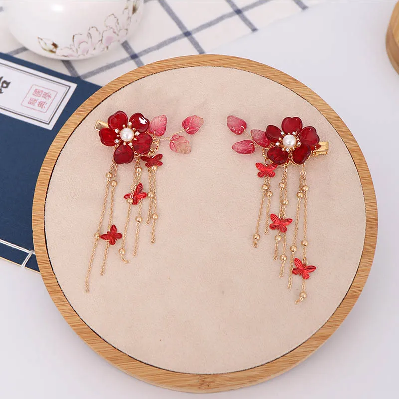 Фото Китайский традиционный ханьфу украшения для невесты свадебные волос красный