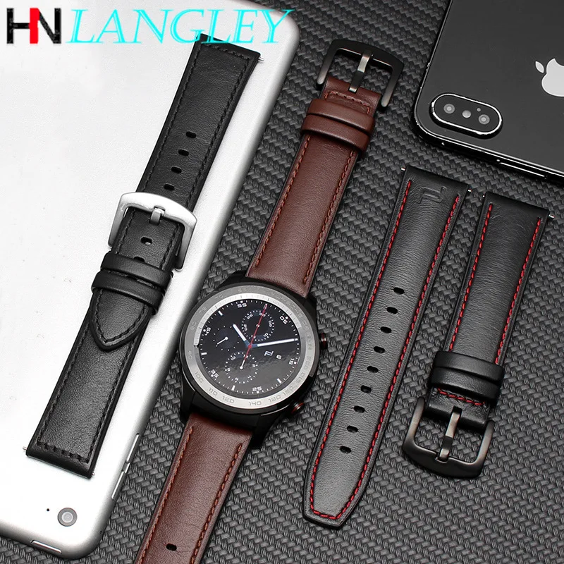 

Fit for Huawei Watch GT 2 Bands 46mm for TicWatch Pro 22mm Quick Release Genuine Leather Silicone Hybrid Watch Band