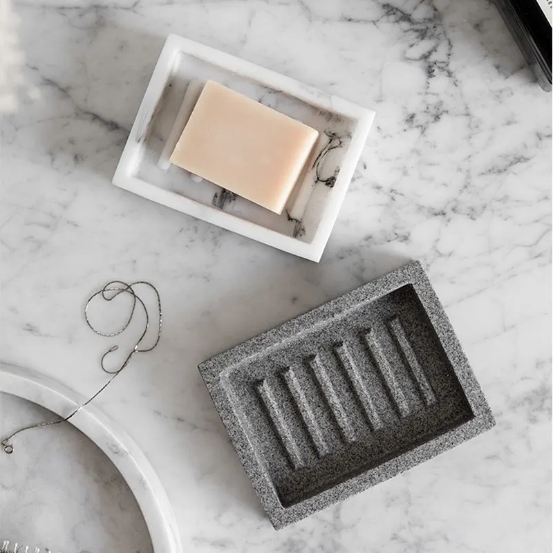 

Nordic Bathroom Accessories Imitation Marble Stripe Resin Soap Holder Storage Dish porte savon zeepbakj