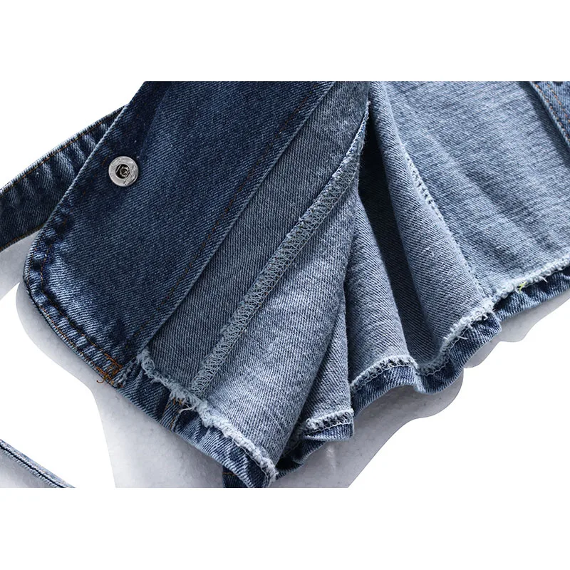Корейский синий женский джинсовый жилет Летний короткий однобортный топ на
