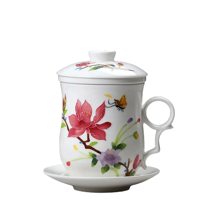 Керамическая чайная чашка Jingdezhen с фильтром Офисная деловая для воды крышкой