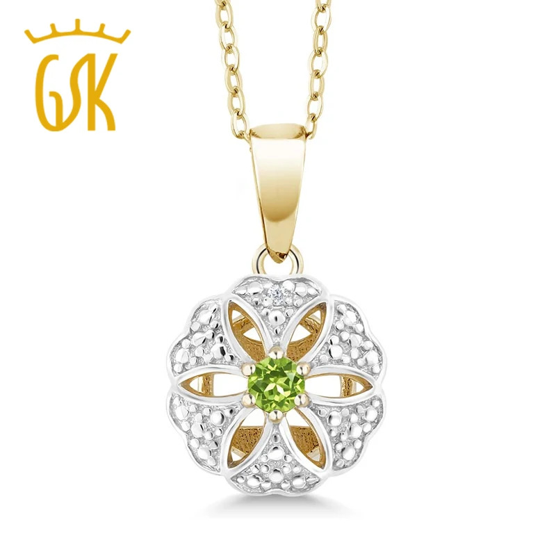 18K желтый позолоченный серебряный кулон Круглый Зеленый Перидот 0,12 cttw