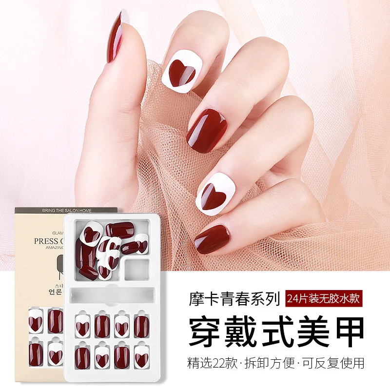 

2021 New 24pcs Fashion Hit Color False Nails Cute Summer Style Fake Nails Jelly Finger Nail Manicure Decoration Nail with Glue