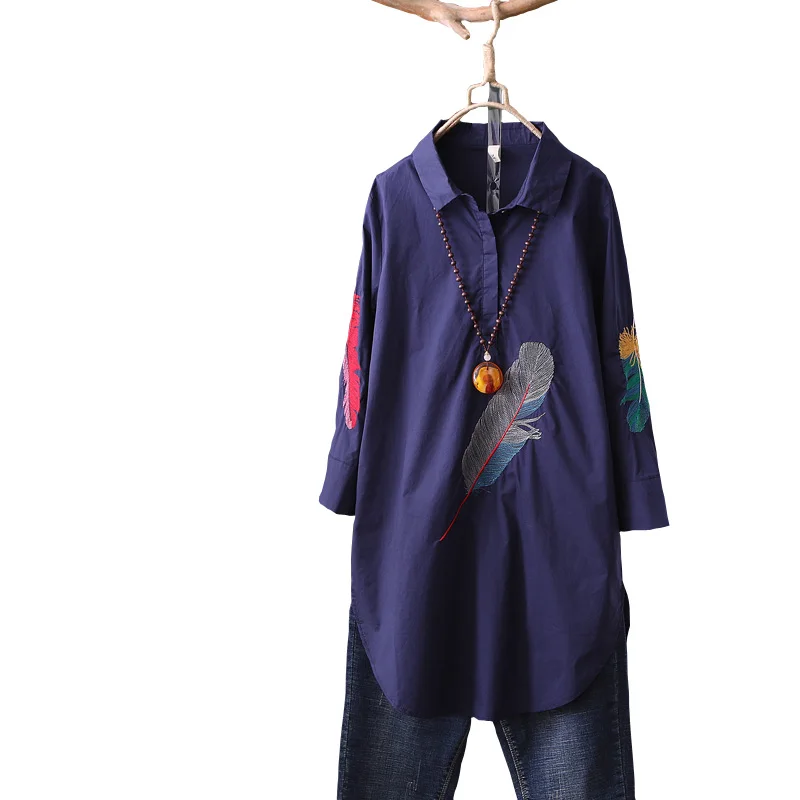 100% хлопок размера плюс белая длинная блузка с 3/4 рукавом свободные белые блузки и