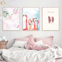 flamingo poster flower feather canvas painting nordic wall art pictures for living room modern home art decorative prints