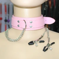 adult sexy leather nipple collar collar battered breast training bondage traction neck sleeve bdsm pet play kit sex toys p018