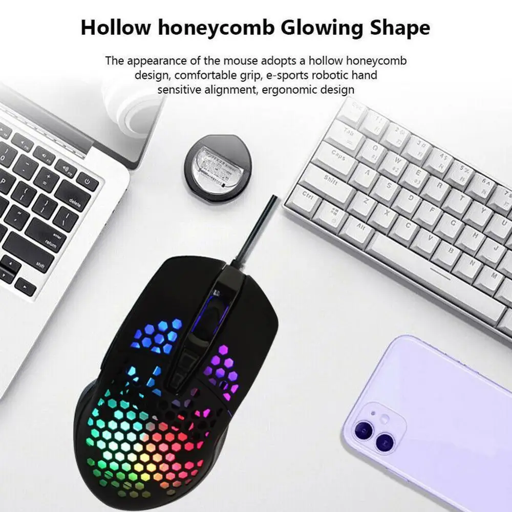 High-end 6400 Adjustable DPI Honeycomb Game Mouse Optical Wired Drivers USB RGB Light Programmable Gaming For PC Computer | Компьютеры и