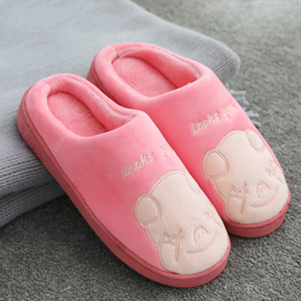 Домашняя обувь женские тапочки мужские теплые домашние без застежки с милым