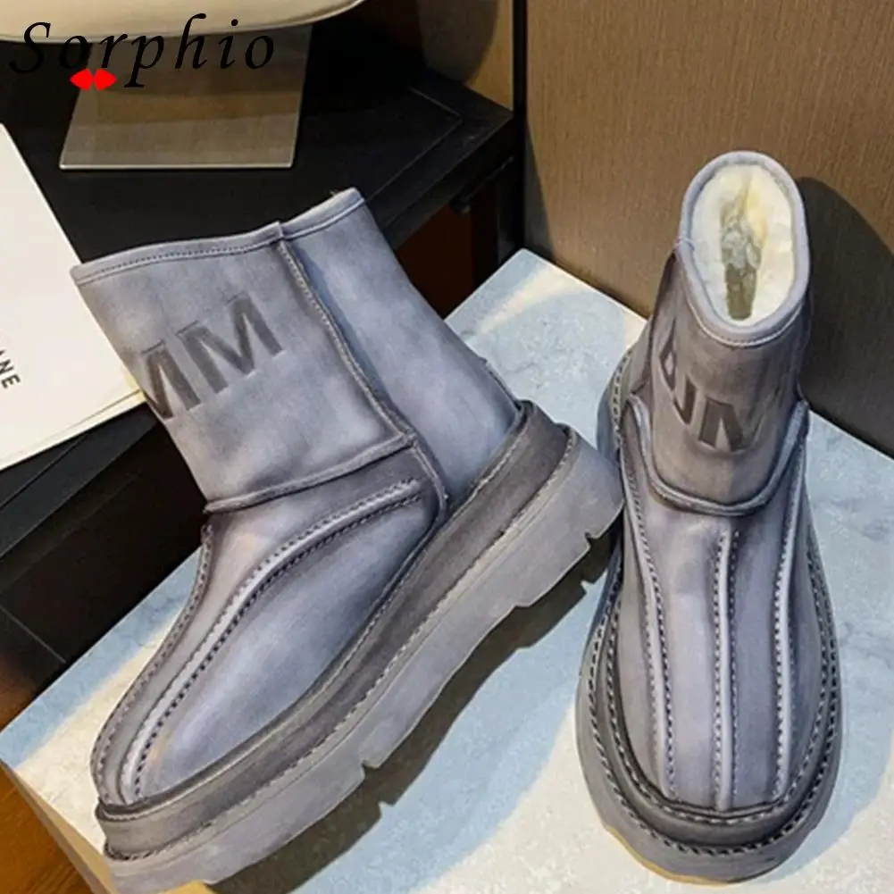 

Female Motorcycle Boots For Women Winter Warm Snow Boots Slip On Plush Fur Colf Round Toe Fashion 2022 New Arrivals Yellow Shoes
