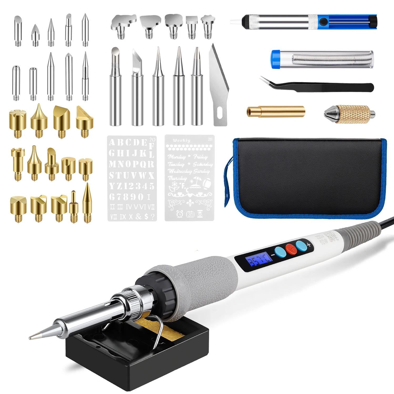 

LCD Wood Burning Kit Wood Burning Pyrography Pen Soldering Iron DIY Craft Tools 60W with Temp Control Wood-Burning Pen 45Pcs