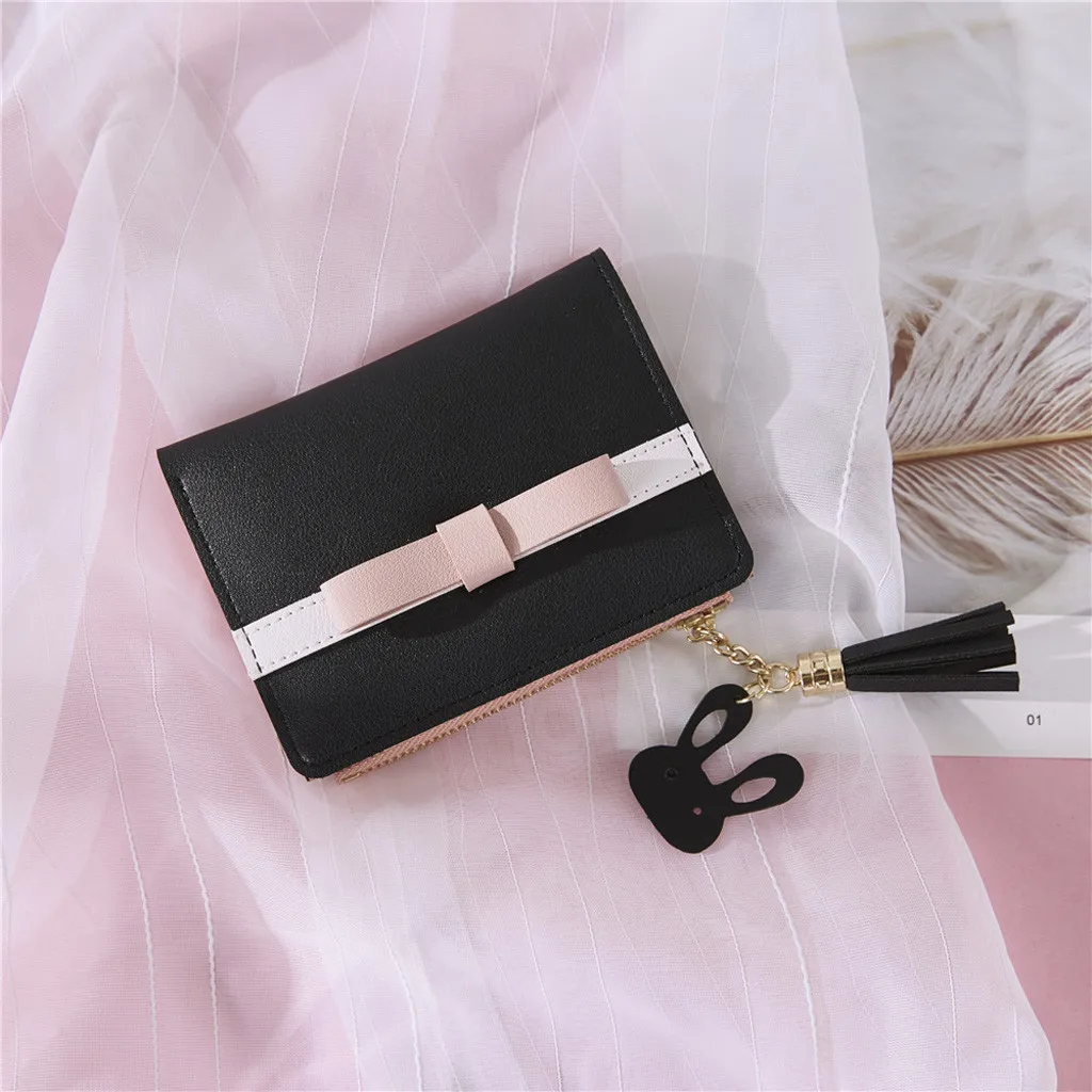 2019 милый женский кошелек с бантом короткий женские кожаные кошельки кисточками