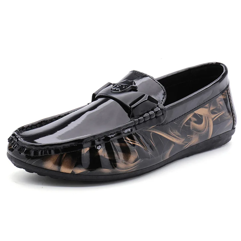 

Men Smoking Black Shoe Patent Leather Slip On Loafers Casual Driving Shoe Mens Moccasins Breathable Lightweight Flats Designer