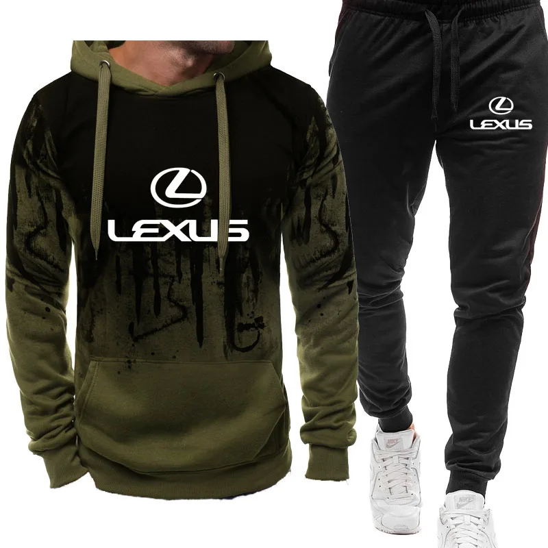 

Tracksuit Men Lexus logo Autumn Winter 2 Pieces Sets Fashion casual Gradient Men's Hoodie high quality cotton mens set