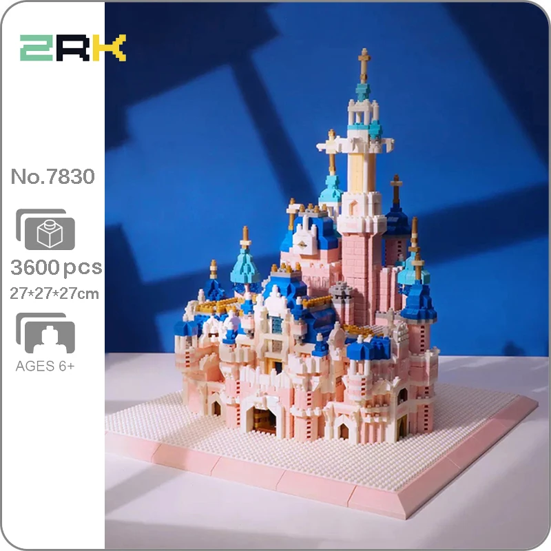 

ZRK 7830 World Architecture Dream Amusement Park Pink Castle Model Mini Diamond Building Blocks Bricks Toy for Children Kid Gift