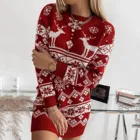 Осенне-зимняя одежда, женское черное платье, горячее винтажное рождественское платье с принтом снежного оленя, облегающие вечерние платья с длинным рукавом, фоторазмер 3xl