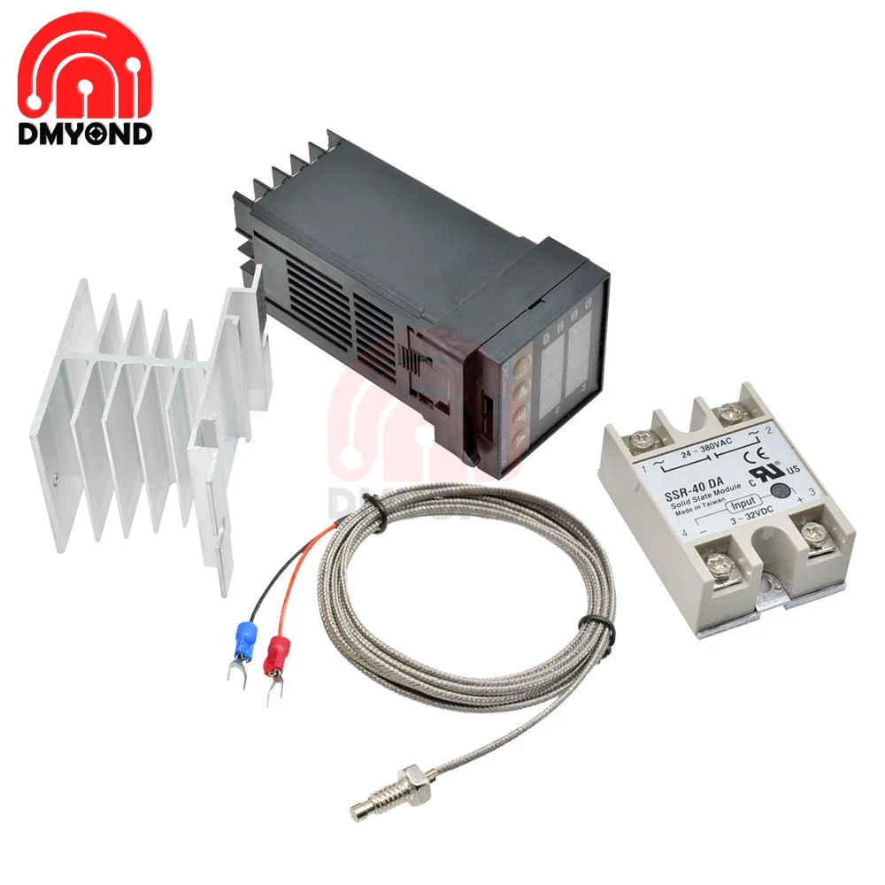 Цифровой ПИД регулятор температуры Φ REX C100 термостат + реле 40DA SSR K термопара зонд 1