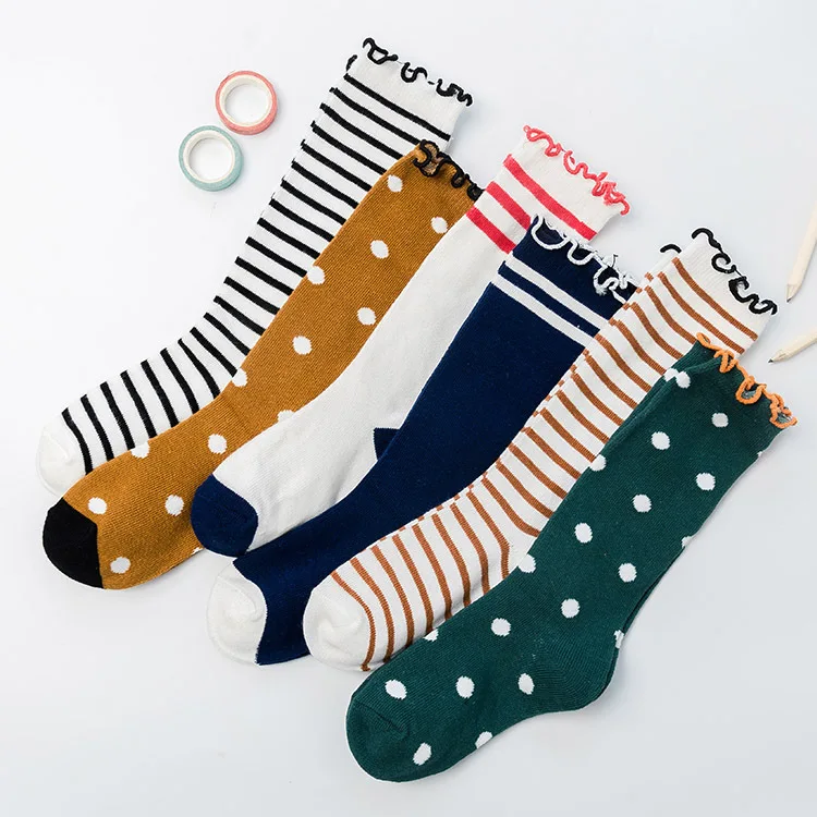 

Детские носки для девочек в японском и корейском стиле, хлопковые мягкие милые носки с рюшами и рюшами для детей, повседневные длинные носки...