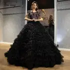 Роскошные черные платья для выпускного Дубай Многоярусное вечернее платье с вышивкой бисером платье с кисточками с рукавами-крылышками 2020 Robe De Soiree женские вечерние платья