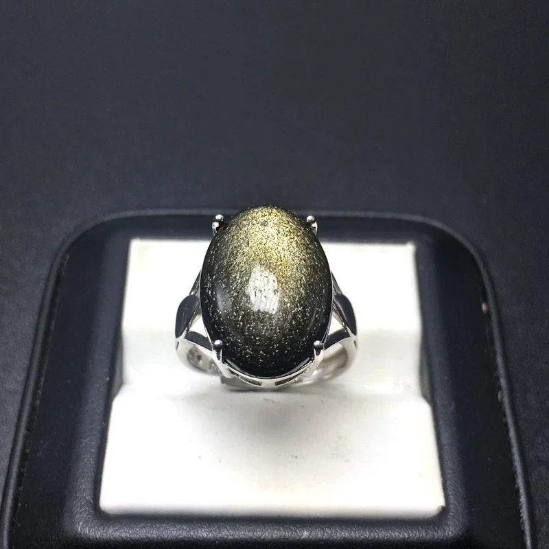 Крупный натуральный кольца CSJ с обсидианом из серебра 925 пробы золотыми глазами