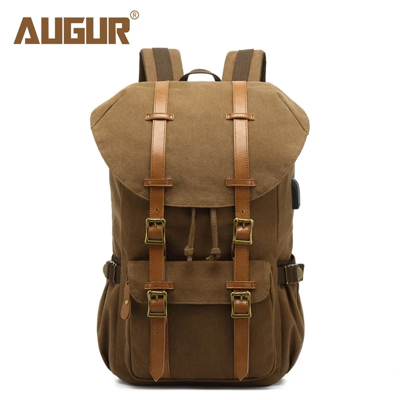 Большой Парусиновый Рюкзак AUGUR с usb портом женские дорожные сумки винтажные