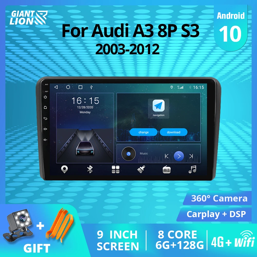 2DIN Android10.0 автомобиль радио для Audi A3 8P S3 2003 2012 Авто Радио GPS навигации