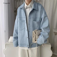 mens solid oversized suede jackets korean style casual loose coats 2020 autumn new mens fashion outerwear